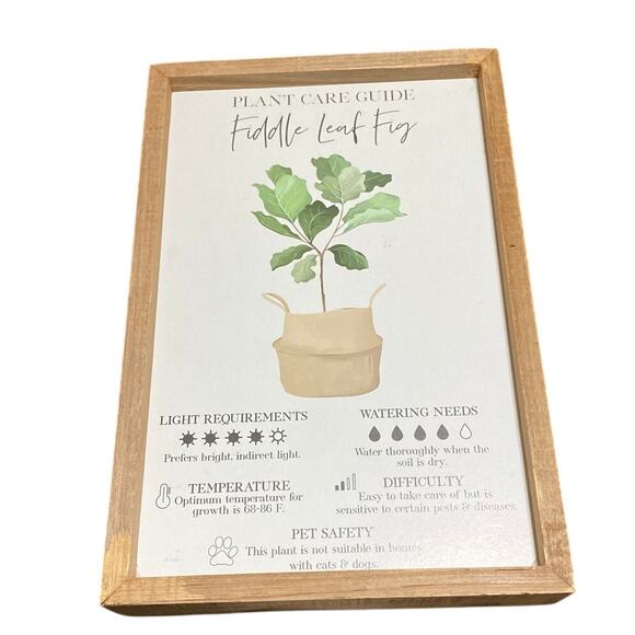 Fiddle Leaf Fig Art Primitive By Kathy Wood Sign Plant Care Guide Frame 10/21 PA - Picture 7 of 10